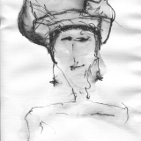 Frau mit Hut (7), Bleistift auf Aquarellpapier, 40 x 30 cm, 2011