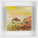 Häuser; Öl, Pigment, Tusche auf Leinwand, Holzrahmen , 20x20x3 cm; 2010