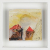 Häuser; Öl, Pigment, Tusche auf Leinwand, Holzrahmen , 20x20x3 cm; 2010