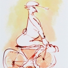 Rennradfahrer, Chinatusche auf Aquarellpapier, 40x 30 cm, 2014