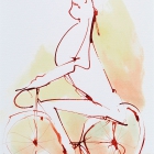 Rennradfahrer, Chinatusche auf Aquarellpapier, 40x 30 cm, 2014