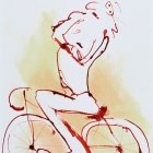 Rennradfahrer, Chinatusche auf Aquarellpapier, 40x 30 cm, 2014