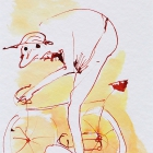 Rennradfahrer, Chinatusche auf Aquarellpapier, 40x 30 cm, 2014