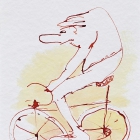 Rennradfahrer, Chinatusche auf Aquarellpapier, 40x 30 cm, 2014