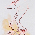 Rennradfahrer, Chinatusche auf Aquarellpapier, 40x 30 cm, 2014