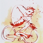 Rennradfahrer, Chinatusche auf Aquarellpapier, 40x 30 cm, 2014