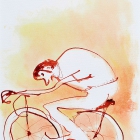 Rennradfahrer, Chinatusche auf Aquarellpapier, 40x 30 cm, 2014