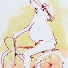 Rennradfahrer, Chinatusche auf Aquarellpapier, 40x 30 cm, 2014