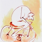 Rennradfahrer, Chinatusche auf Aquarellpapier, 40x 30 cm, 2014